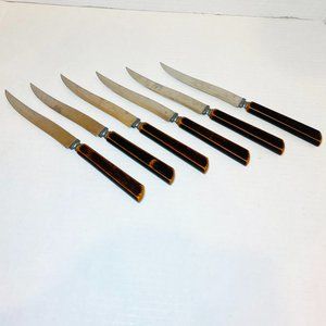 Set of 6 Vintage Bakelite Knives 1960s Faux Wood Handles